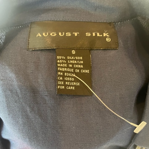 August Silk Linen Silk Blend Blue Button Down Shirt Tunic Women’s Small - Picture 4 of 6